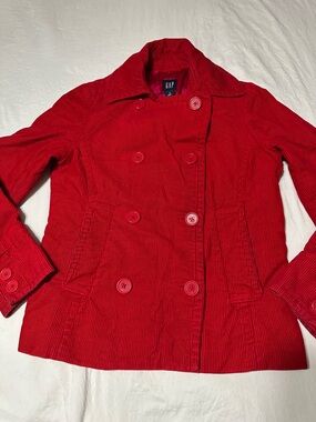GAP Women's Red Double-Breasted Corduroy Peacoat